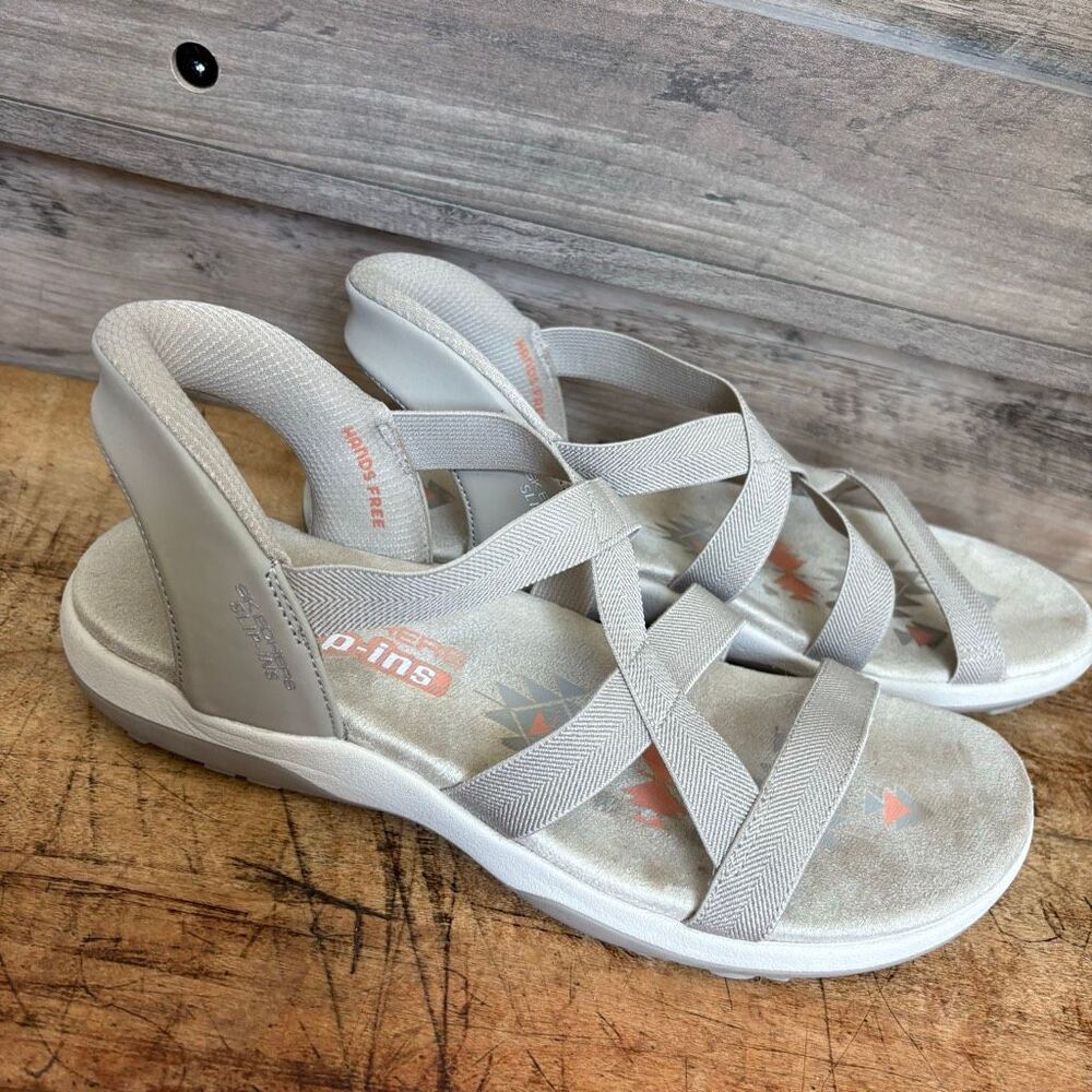 Skechers Slip-ins 10.5 Reggae Stretch Flex Strappy Sandals Shoes FLAW